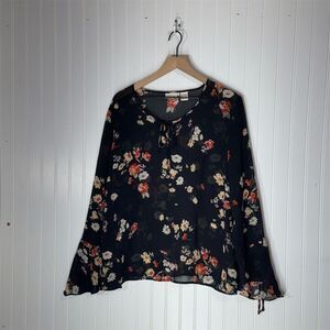 Fashion Bug Floral Chiffon Blouse 22/24 | Bell Sleeve Boho Peasant Top Romantic